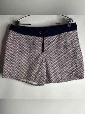Patterned Swim Shorts with Navy Waistband